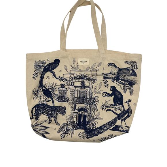 Sezane Handbags - Sezane Printed Navy Blue Paraiso Tote Bag